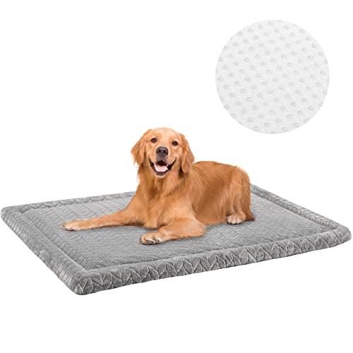 BEAUTYZOO Dog Crate Mat Pad, Soft High Resilience Foam Dog Crate Pad Kennel Pads with Soft Wavy Plush, Anti-Slip Washable Mattress for Jumbo Extra Large Large Medium Small Dogs & Cats, Grey, 48Inches