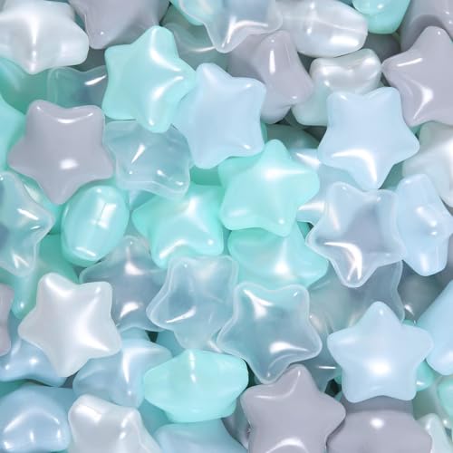 GOGOSO Ball Pit Balls for Toddlers Kids Plastic Balls for Ball-Pit Playpen Pool Baby Pastel BPA-Free Non Toxic Pastel Crush Proof Fun Shaped Star Bal Blue White Clear 100pcs