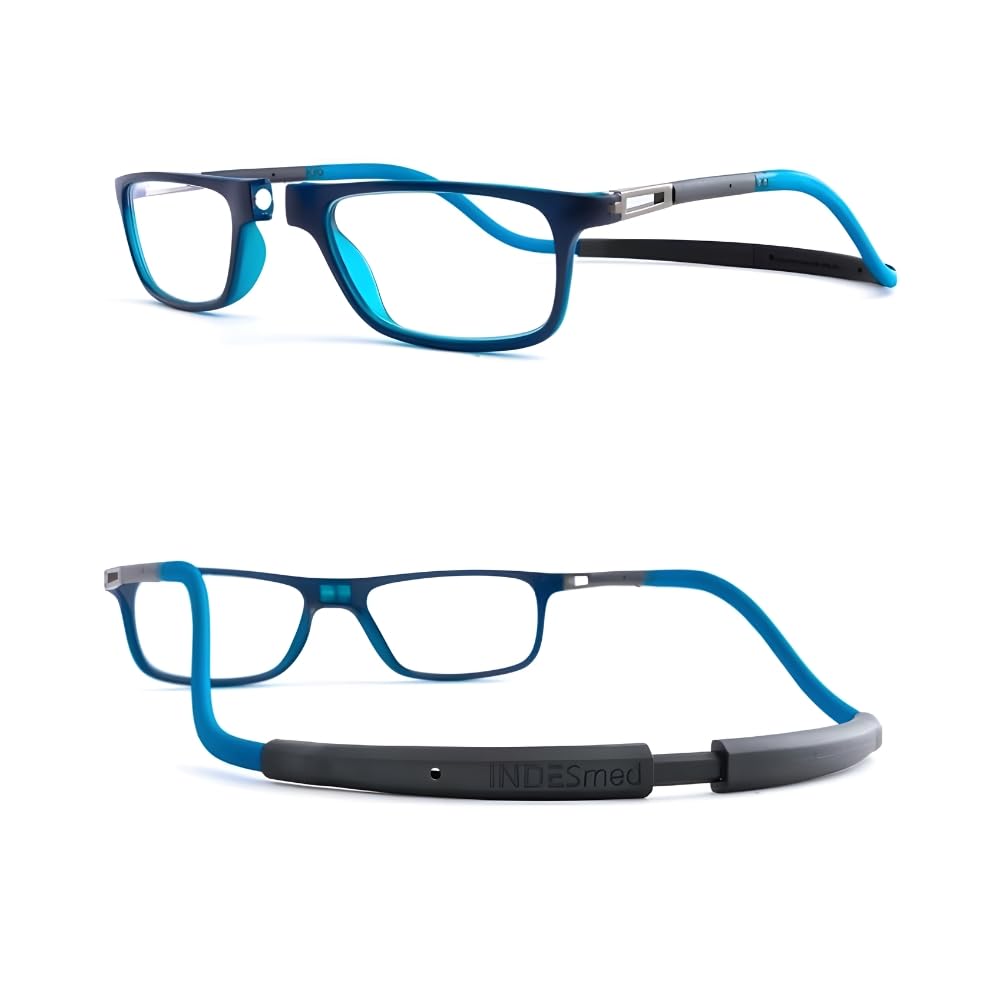 INDESmed Gafas de lectura con click magnético, filtro de luz azul y correas adaptables intercambiables, hombres y mujeres, ligero, moderno y elegante