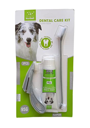 W9 Pet Products Oral Dental Kit-3 in 1 Finger Brush Long Brush and Mint Toothpaste-95 Grams-Color May Vary