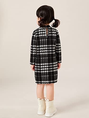 WDIRARA Toddler Girl's Plaid Houndstooth Long Sleeve Mock Neck Dress Button Dresses2