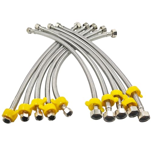 10PK 16 Inch Faucet Supply Lines, 3/8' Comp x 1/2' FIP Sink Hose Faucet Hose Connector, for toilet hose for Bathroom Kitchen Water Supply with Stainless Steel Braided Supply Line & Faucet Hose Wrench