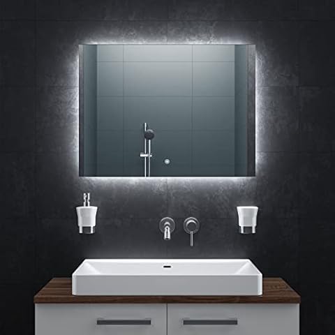 BR Bringer Infrarotheizung Spiegel 450 Watt - Spiegelheizung mit LED Beleuchtung, dimmbar - Antibeschlag Funktion - Touch-Sensor Cover