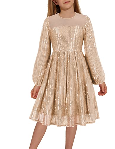 Danna Belle Girl Sequin Party Dress Formal Birthday Pageant Sparkle Fancy Prom Long Sleeve Dresses 5-12Years