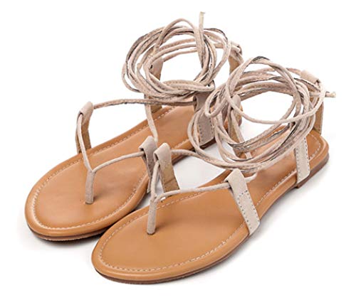 Mujeres Gladiador Correa Cruzada Bohemia Tanga Sandalias Planas Jaula Lace up Chanclas Fiesta