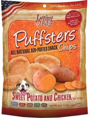 Puffsters Sweet Potato And Chicken Chips Dog Treats - Ideal For Puppies Through To Adult Dogs - 10 Calories Per Treat And No Additives Or Preservatives - Ideal For Training Your Dog