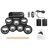 NEWFUN Bateria Electrica, Almohadilla de Práctica para Batería Enrollable con 7 Almohadillas de Silicona con Mazas y Pedal para Principiantes