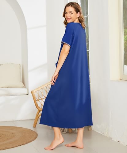 Image of Ekouaer Women Robe Zipper Short Sleeves Full Length House Coat with Pockets