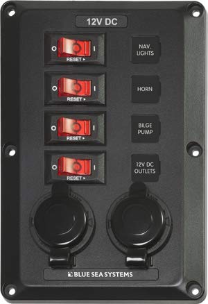 BlueSea Cubierta Panel 4 interruptor y 2 tomas 12 V