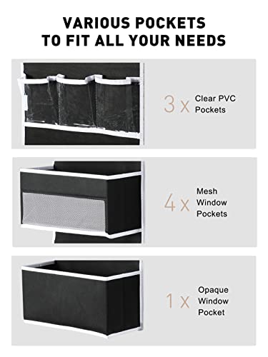 Yecaye 6-Tier Over The Door Storage Organizer, Flexible 1 Split into 2 Swing-Proof Hanging Bathroom Organizer, Bedroom Organizers and Storage for Newborn Baby Essentials, Black
