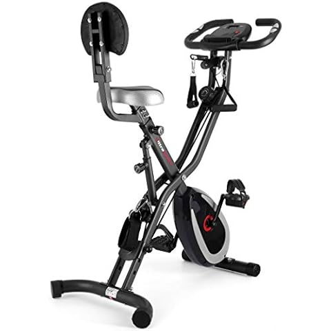 Ultrasport F-Bike 400BS Cross bike trainer with backrest, tension band system, workout arms and legs, LC display & app, foldable, Max user weight 100 kg, ideal for old & young, Dark grey / Black Cover