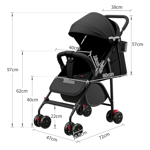 Passeggino Leggero E Compatto, Da 0 Mesi A 4 Anni, Portata Massima Di 25 Kg, Passeggino Pieghevole, Schienale Reclinabile, Piegatura Automatica In 1 Passaggio, Canopy-C-Nero - 7