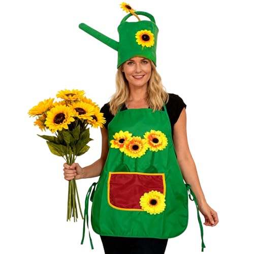 Nidoul Costume de jardinier de carnaval pour homme et femme, chapeau d'arrosoir de tournesol et...