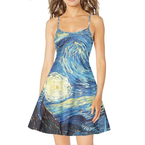 Image of Women's Spaghetti Strap Dress Summer Casual Swing Sundress Girls Beachwear Swing Mini Dress