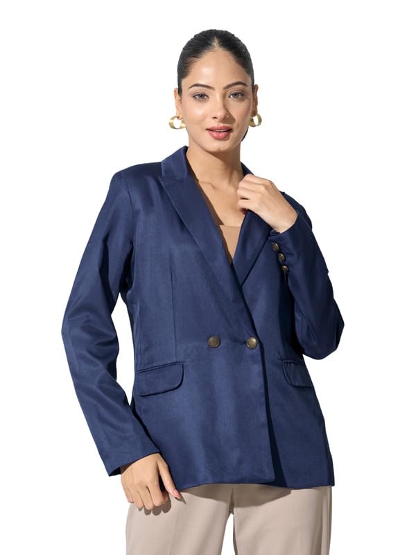 Dominant-Navy Blue Double Breasted Blazer-image-38