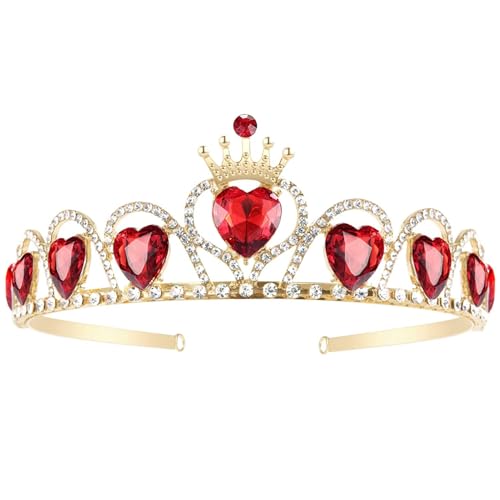 Tiara de corazón rojo, el regalo ideal de corona dorada para niñas