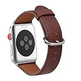 Apple Watch Band 38mm, WFEAGL Retro Top Grain Genuine Band Replacement Strap with Stainless Steel Clasp for iWatch Series 3,Series 2,Series 1,Sport, Edition (Dark Brown Band+Silver Buckle)
