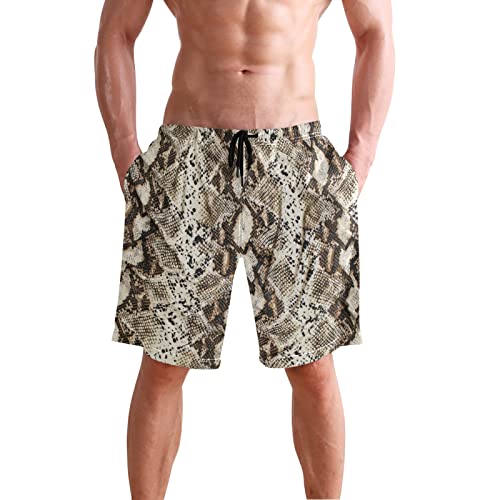 Men's Snake Skin Brown Swim Trunks, Quick Dry Beach Board Shorts with Mesh Lining and Pockets2