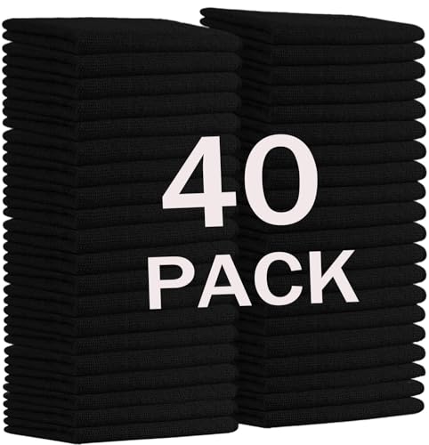 MRD's Home 12" x 12" Black Microfiber Cleaning Cloth,40Pack Multi-Purpose Reusable Cleaning Cloth Wipes Rags,Lint Free,Scratch & Streak-Free Cloth Black Microfiber Towels for Car House Wash