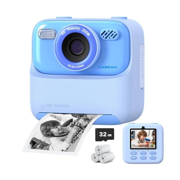 Upgrade Kids Camera Instant Print for Boys and Girls, 1080P HD Dual-Lens Selfie Digital Camera with Print Paper & 32G Card, Christmas Birthday Gifts Toys for Toddler and Teenagers Age 3-16 Years Old