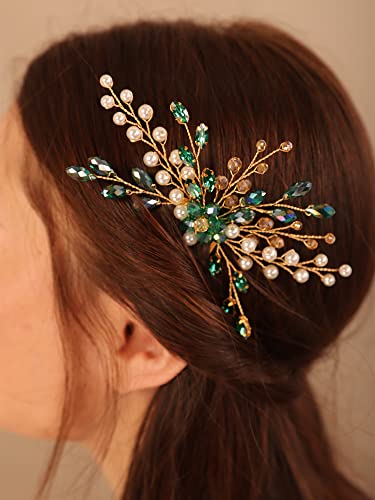 Peine Kercisbeauty verde y dorado para boda 13 cm miniatura 1