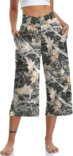 TARSE Womens Casual Wide Leg Yoga Capris Crossover High Waist Capri Pants Loose Soft Pajama Pockets Sweatpants
