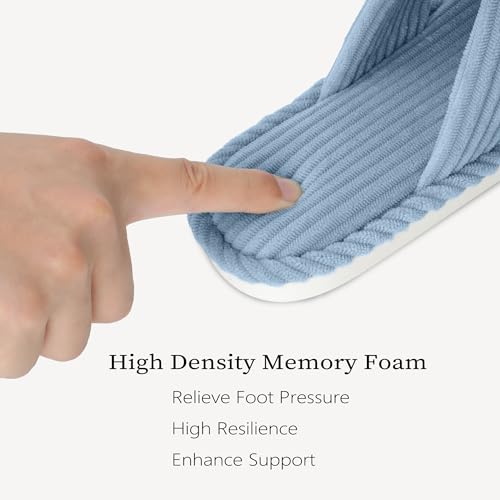 Image of IPSAE House Slippers for Woman Memory Foam Open Toe Slippers Corduroy Cross Bow Womens Slipper Slides Comfy Indoor Bedroom Slip On Shoes