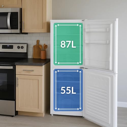 HYE Fridge Freezer - Small 50/50 Freestanding Fridge Freezer, 144cm Height, 48cm Width, 142 Litre Capacity, Suitable For Apartments & Couples, Compact Design For Small Kitchens, White - Image 5