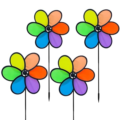 Hitburu Molinete de Viento | Remolinos Decorativos De Viento,4 Piezas Arcoíris Accesorios Decorativos de Flores para Jardín Patio Balcón Área de Juegos Infantiles