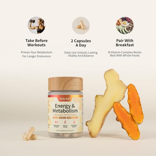 Snap Supplements Energy & Metabolism Herbal Complex for Fatigue, Stress Relief, Energy Booster & Better Mood, Energy Pills for Women & Men, 60 Capsules (30 Servings, 1 Month Supply) - Image 6