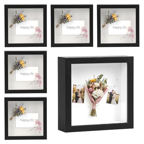 6 Pack Shadow Box Frame 8x8 - 1.2 Deep Shadow Boxes for Art Black