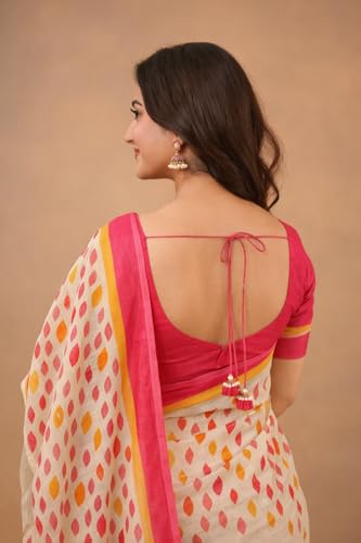 Image of Jack & Jini Women's Floral Print Pure Georgette Saree with Blouse Piece | Soft Casual & Festive Drape | Gift for Mother, Wife.