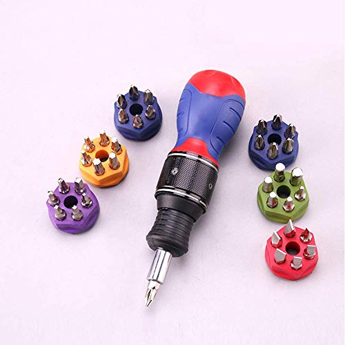 MINMINA 38-in-1 Multi-Function Screwdriver Set, Double-Drive Ratchet Screwdriver 6-Piece Short Handle Multi-Function Screwdriver Blue 150MMX30MM