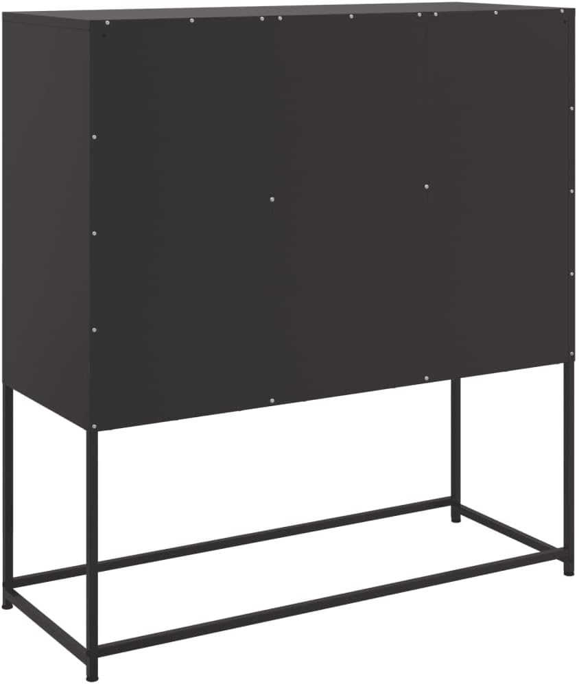 Black Matte Sideboard with 3 Compartments and Doors, Modern Cold-Rolled Steel Storage Cabinet for Living Room, Durable Organizer Unit, Easy Assembly and Versatile Furniture