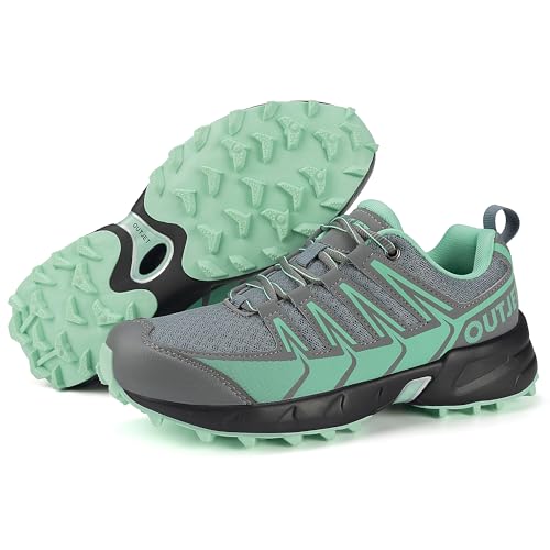 OUTJET Women's Lightweight Hiking Shoes Breathable Non-Slip Trails Outdoor Sneakers Green
