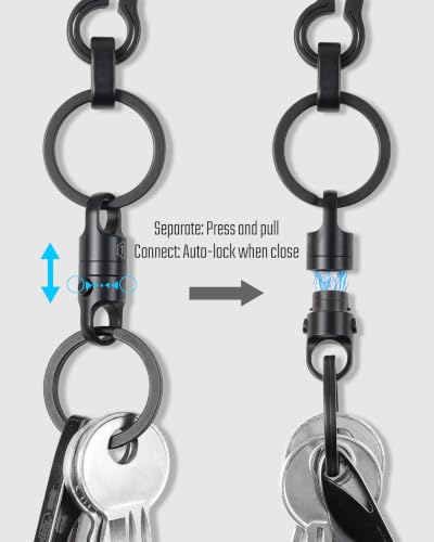 Image of KeyUnity Titanium Magnetic Quick Release Keychain, One-Hand Detachable Connector for Car Keys, USB Drives and EDC, Black, KA62 Compact-1 Pack