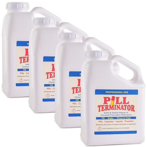 Pill Terminator - Best Safe Rx Pharmaceutical Med Destroyer & Disposal Container - Dispose Old RX Medication Drugs Pill & Liquid Buster (4 Pack) Gallon