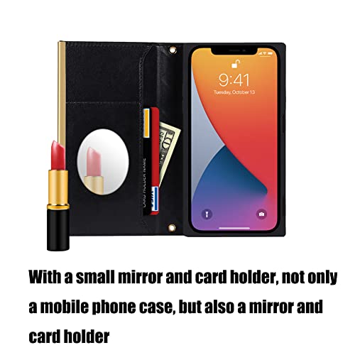 UnnFiko Capa carteira compatível com iPhone 12/iPhone 12 Pro, design de bolsa com espelho de maquiag