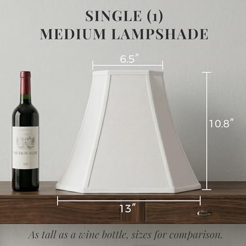 Image of 1-Pack White Square Cut Corner Lamp Shade, Includes Harp, 6.5 inch Top x 13 inch Bottom x 10.8 inch Height, Spider Fitter - Medium Lampshade for Table Lamps, Classic Fabric shade, Modern & Minimalist Home Decor.