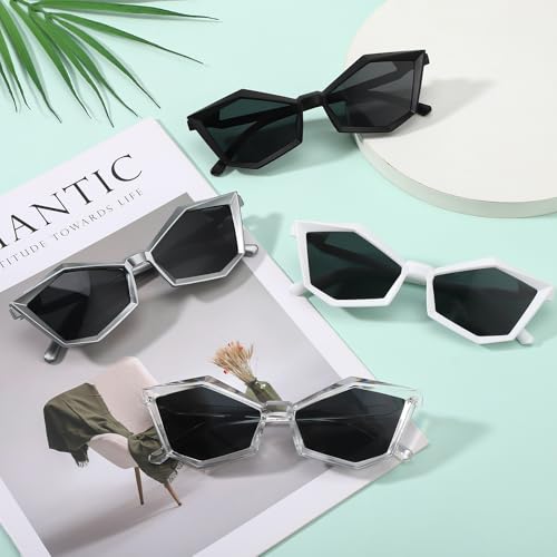 4 Pack Y2K Sunglasses for Women Men,Trendy Polygon Glasses UV400 Protection Cat Eye Sunglasses Fashion Sport Shades for Cycling Shopping Outdoor4