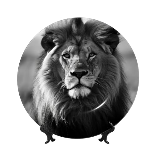 Assiette décorative lion pour salon et bureau avec support chic - 2