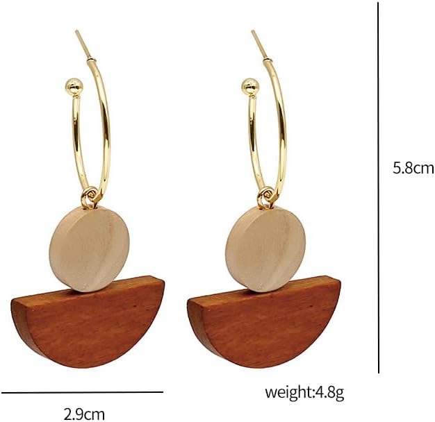 CHUNYANAN Personality Handmade Asymmetrical Round Wooden Earrings Vintage Geometric Leaf Earrings for Women - Image 2