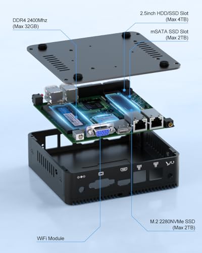 Image of HYSTOU Mini PC Fanless Industrial: 8GB Ram DDR4 256GB SSD Micro Computer Celeron J4125 Dual LAN Mini Desktop PC Windows 10 Pro with Dual Band WiFi Bluetooth