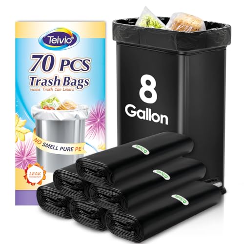 Image of 8 Gallon 70 Counts Unscented Medium Trash Bags,Fit 7,8,9,10 Gal Garbage Bags by Teivio, 30 Liter Bathroom Can Bin Liners,Plastic Bags for Home Office Kitchen, Black