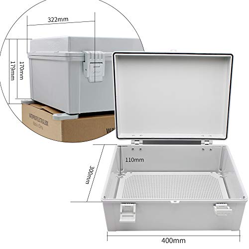 Makerele Outdoor Electrical Box Weatherproof Includes Internal Mounting Panel 15.7"11.8"6.7" (400300170Mm) Large Project Box For Electronics Hinged Cover Plastic Clip With 2 Npt 3/4” Glands #TOP1