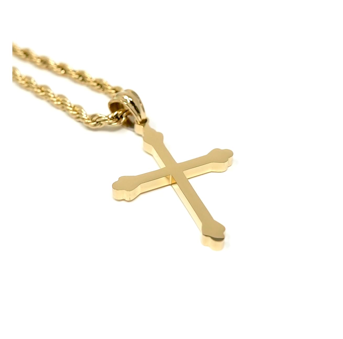 24K Gold Cross Necklace Pendant Charm with 3MM Rope Chain
