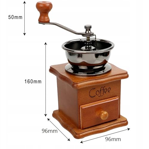 Retoo Kaffeemühle, Braun Retro Manuelle Kaffeemühle auf Holz mit Handkurbel, Tragbar, Kaffee Mühle im Antik Design, Espressomühle für Kaffee Bohnen, Edelstahl