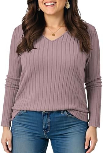 TIANZHU Women's Plus Size Tops V Neck Lightweight Blouse Long Sleeve Tunic Sweater for Casual Going Out XL-4XL