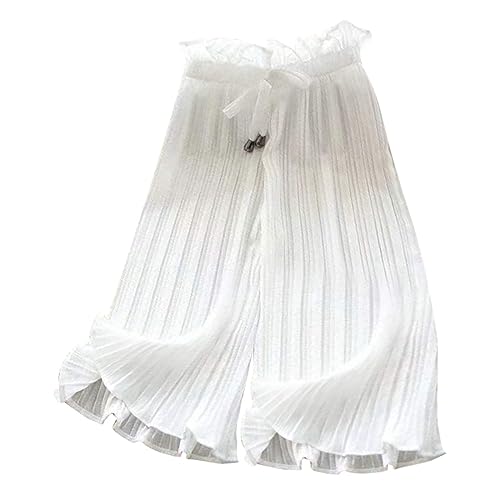 Girls Loose Pants Elastic Waist Adjustable Wide Leg Pants Rib Ruffle Casual Trousers Kids Girls Summer Loose Dance Pants