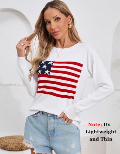 Image of Women's Lightweight Thin Knit Sweater USA American Flag Pullover Sweaters